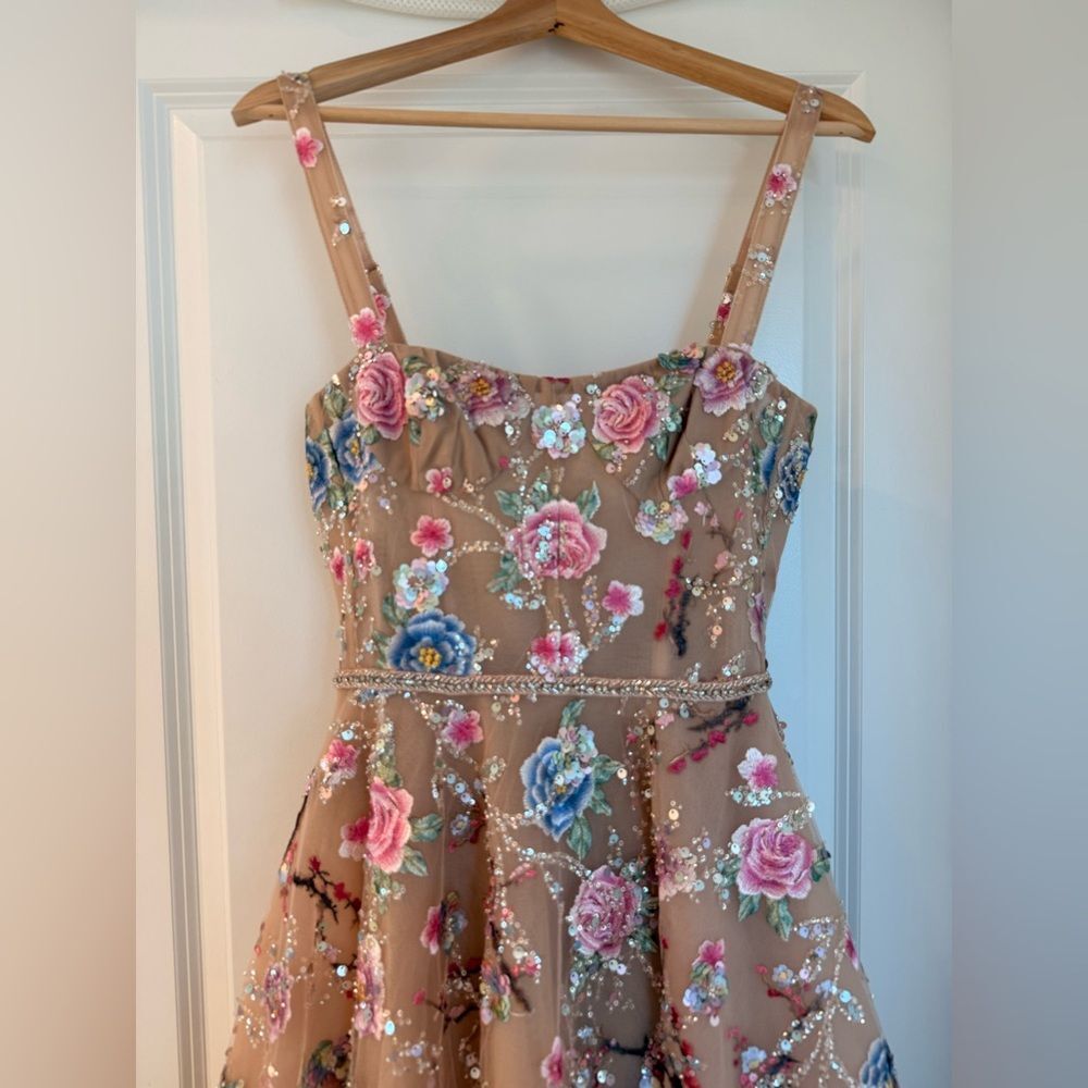NWOT BRONX AND BANCO Mademoiselle Embroidered Gold Multi Floral Midi Dress - Picture 6 of 15